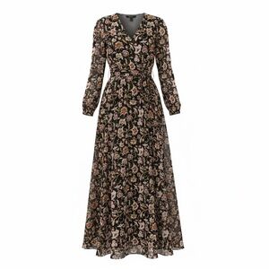 MSK Cream and Brown Long Sleeve Sundress